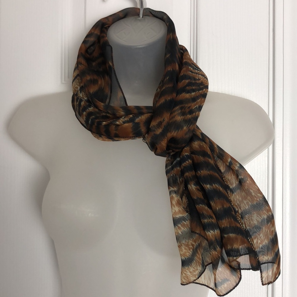 Chic Animal Print Scarf Shawl Breezy Sheer VTG - Picture 5 of 12